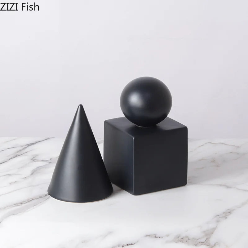 Afralia™ Cube Round Statue Decor Ceramic Ornament Sculpture Artwork for Desk & Room