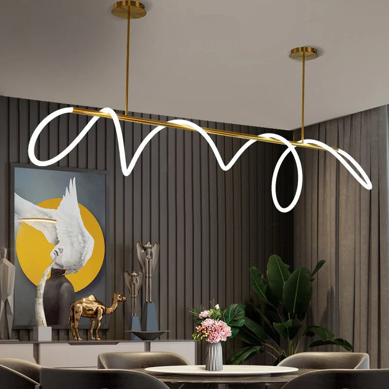 Afralia™ Modern Long Hose LED Chandelier, Black/Gold Pendant Light for Kitchen & Dining Room