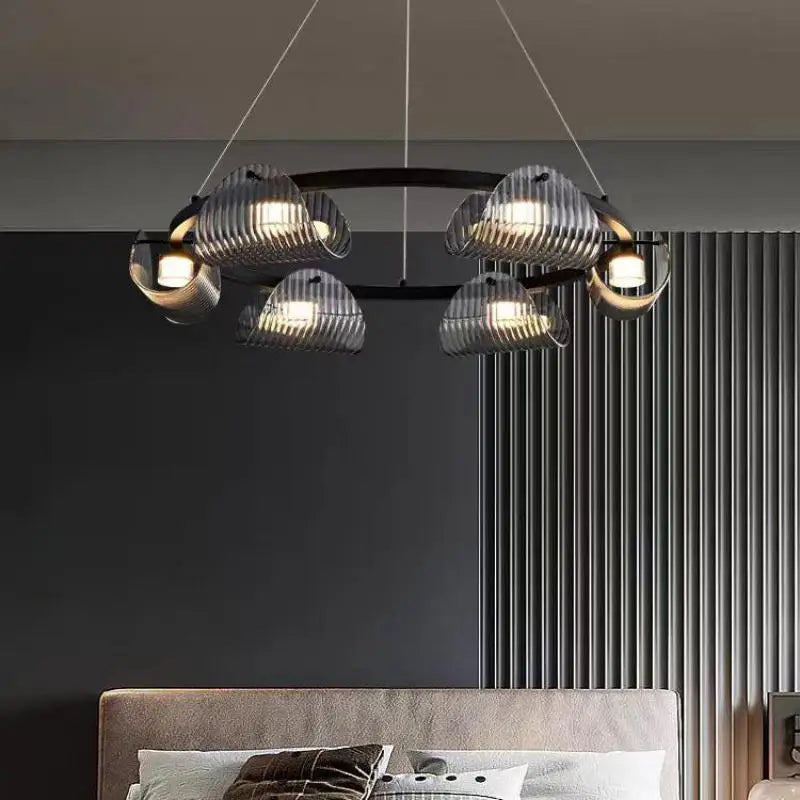 Afralia™ Smoky Gray Glass Chandelier Pendant Light for Luxury Living Room