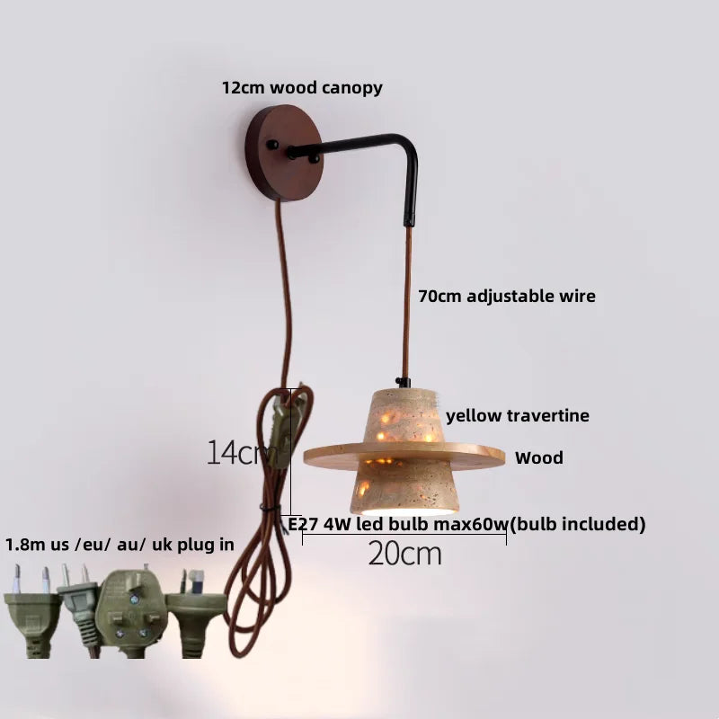 Afralia™ LED Yellow Travertine Stone Wall Lamp with Pull Chain Switch
