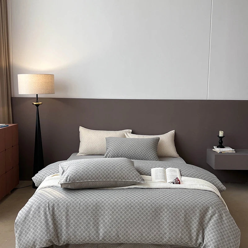 Afralia™ Linen Cotton Jacquard Bedding Set with Duvet, Sheet, and Pillowcases