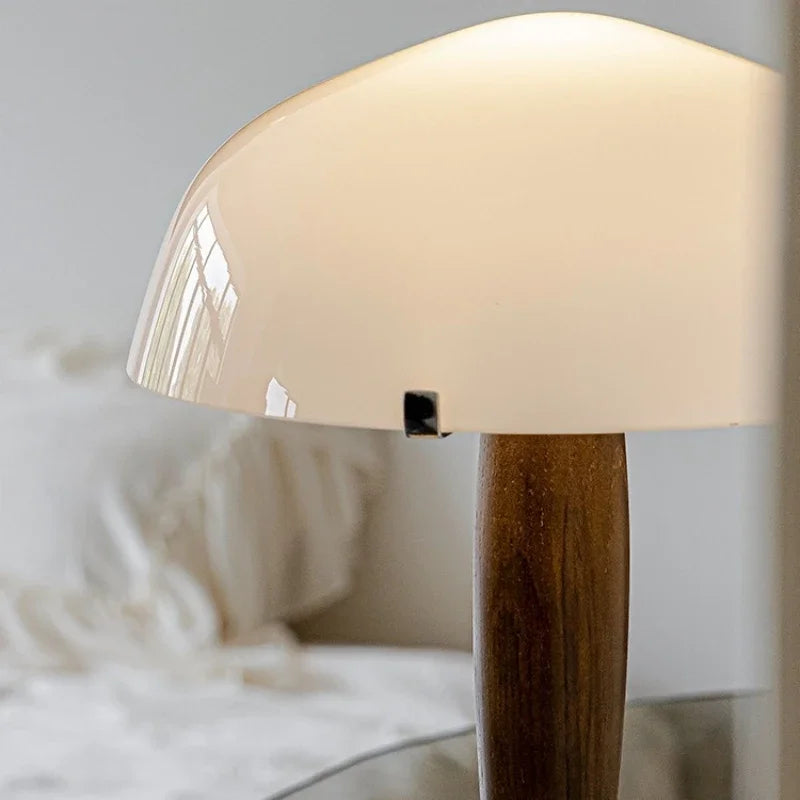 Afralia™ SHY3 Walnut Wood Desk Lamp Glass Shade Marble Base Table Light