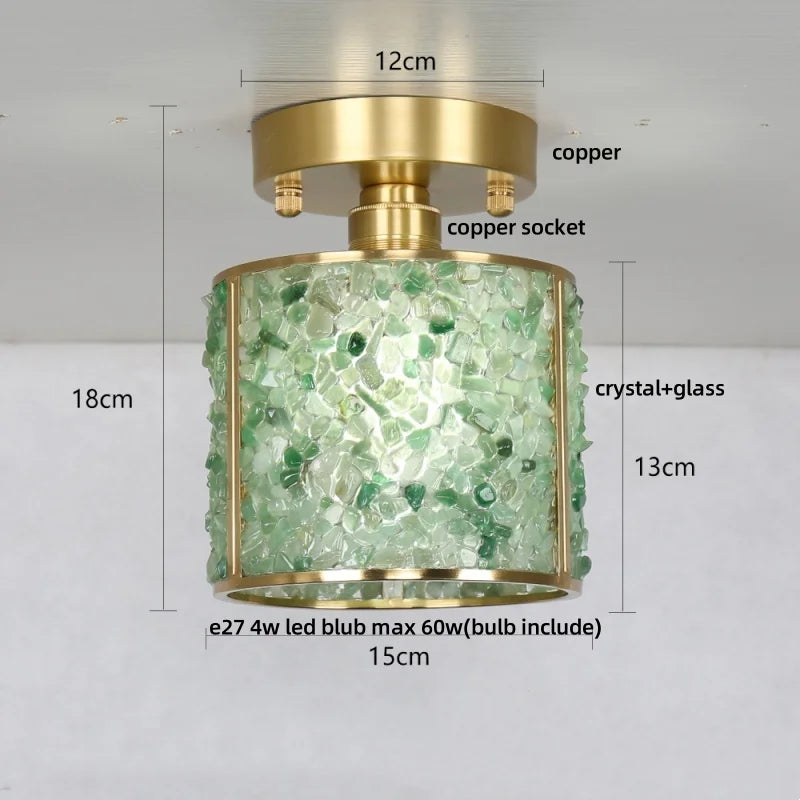 Afralia™ Copper Canopy LED Ceiling Light Glass Crystal Nordic Modern Decor for Home