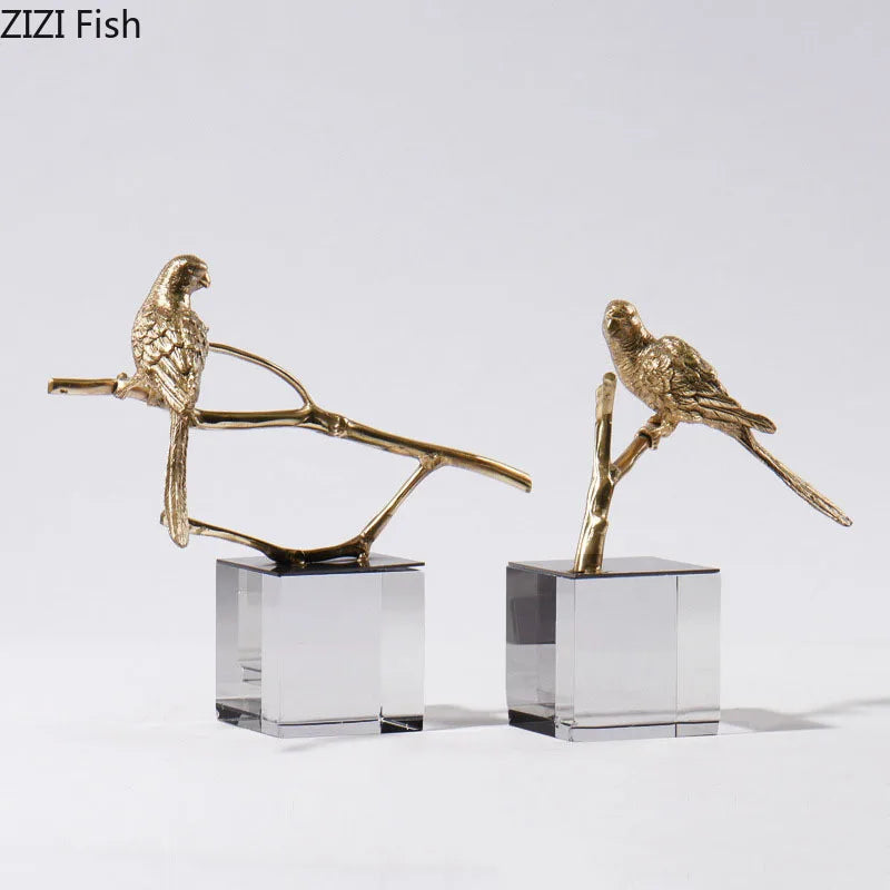 Afralia™ Copper Bird Statue Crystal Base Ornament - Room Aesthetic Decor