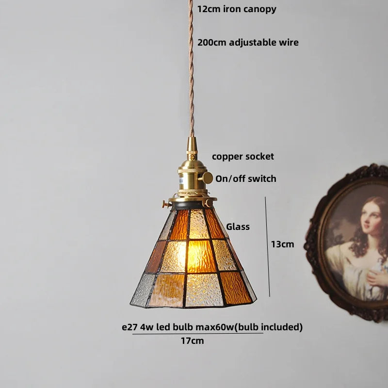 Afralia™ Red Tiffany Glass Knob Switch Pendant Lamp - Nordic Handcrafted LED Hanging Light