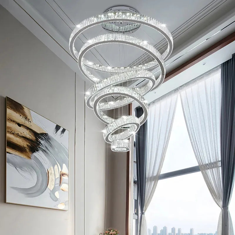 Afralia™ Crystal LED Chandelier: Luxury Modern Ring Stair Hanging Lamp for Living Room Decor