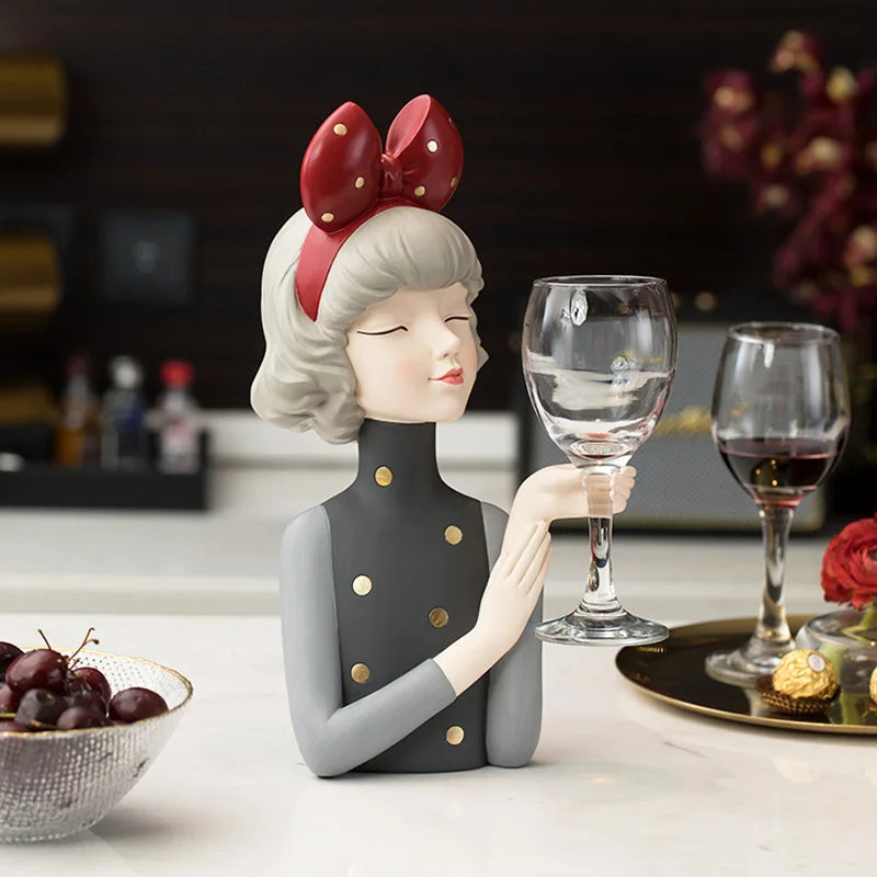 Afralia™ Modern Bow Girl Wine Glass Holder and Cabinet Wine Rack Sculpture