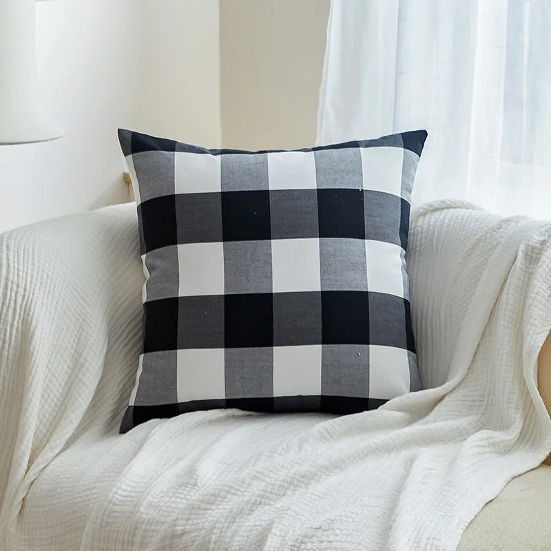 Afralia™ Geometric Plaid Striped Cotton Canvas Pillow Cover for Sofa