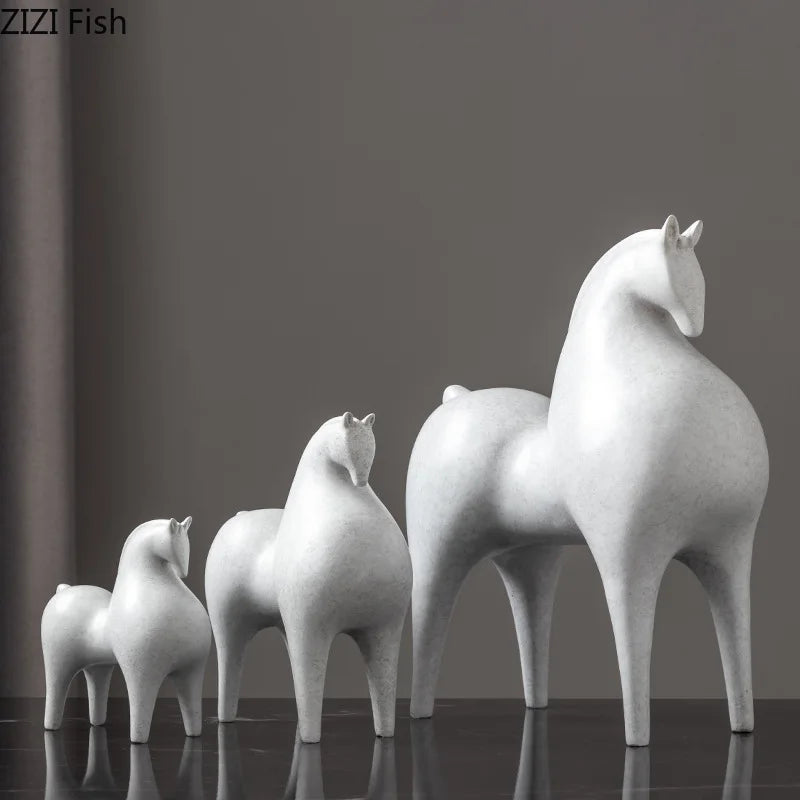 Afralia™ Modern White Horse Resin Sculpture Desk Ornament Minimalist Statue Aesthetic Decor