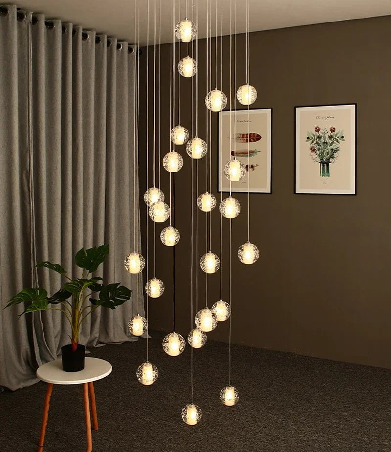 Afralia™ Crystal Ball LED Chandelier Pendant Light for Living Room Kitchen Stair Salon