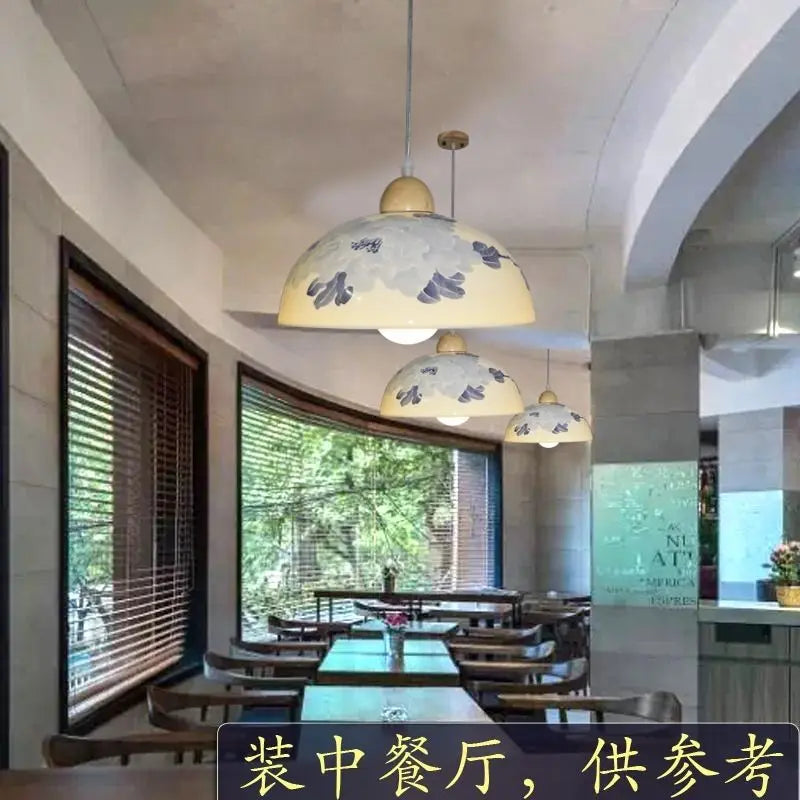 Afralia™ Blue White Porcelain Pendant Chandelier for Hotel Store Dining Room
