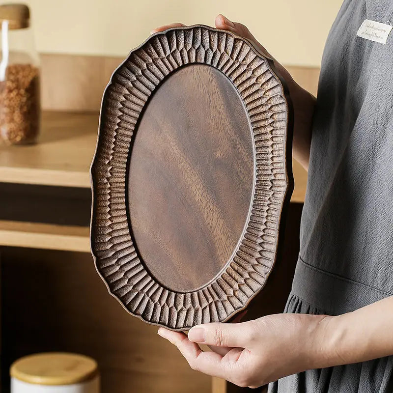 Afralia™ Wooden Plates, Tea Plates, Dinner Plates, Fruit Trays, Household Walnut