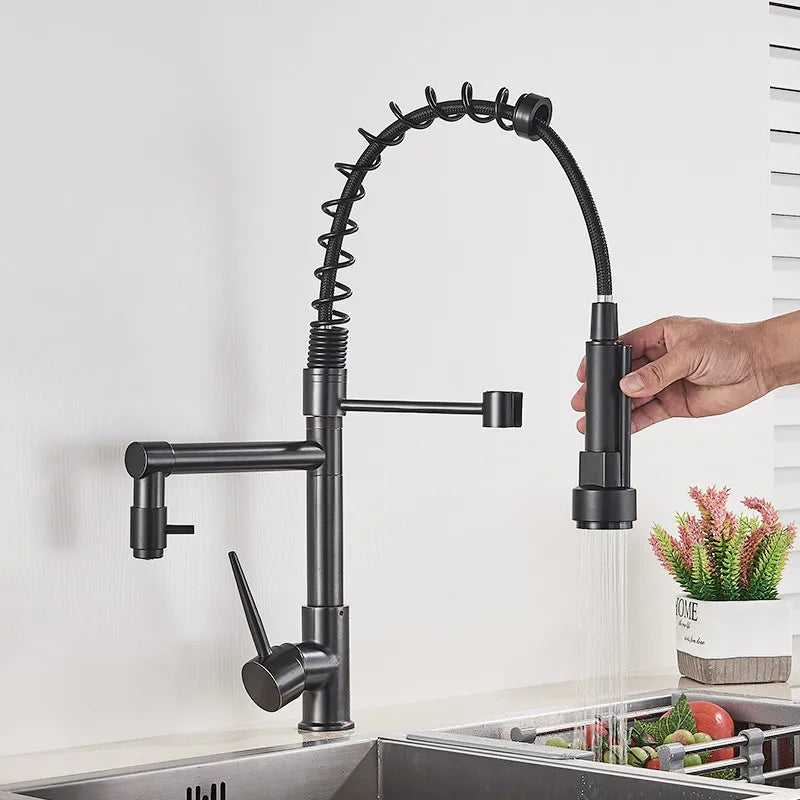 Afralia™ Spring Pull Down Kitchen Faucet with Dual Spout Mixer Tap