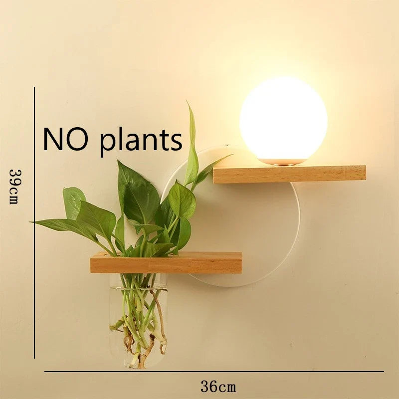 Afralia™ Wooden Pot Plant Wall Lamp Nordic Style LED Light Fixtures