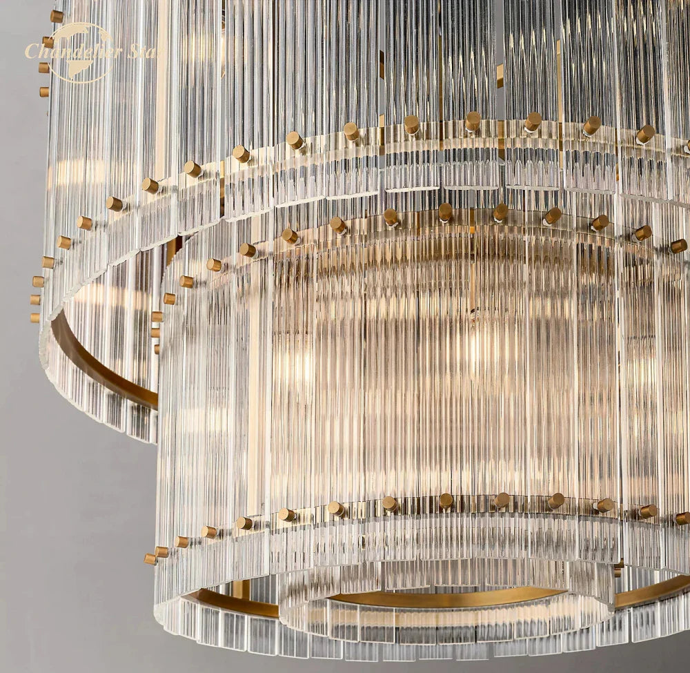 Afralia™ Clear LED Glass Chandelier, Two-Tier Round Living Room Pendant Light