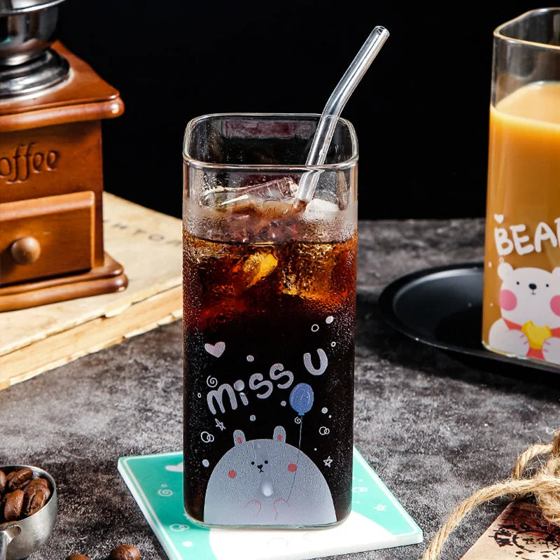 Afralia™ 400ML Colorful Pattern Glass Coffee Mug for Milk, Beer, Tea, and More