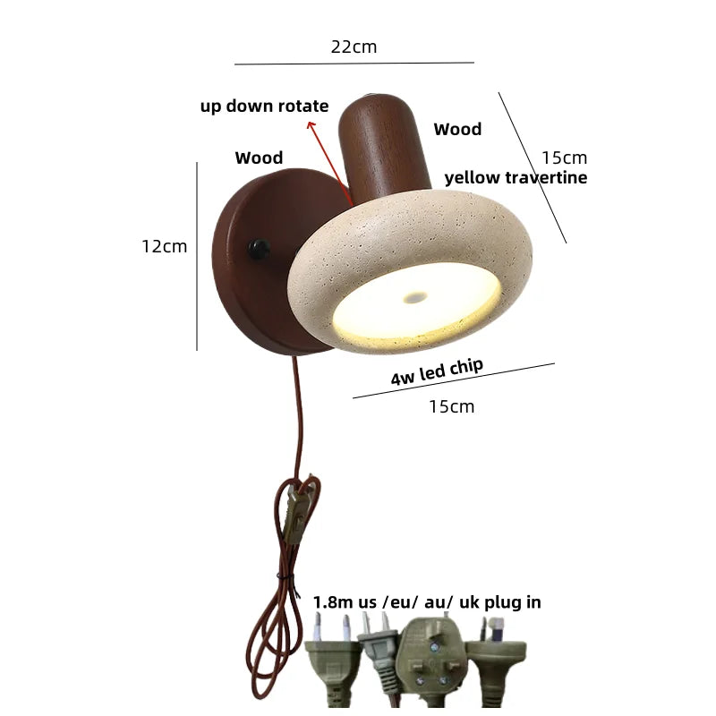 Afralia™ Yellow Travertine LED Wall Lights Rotate Pull Chain Switch