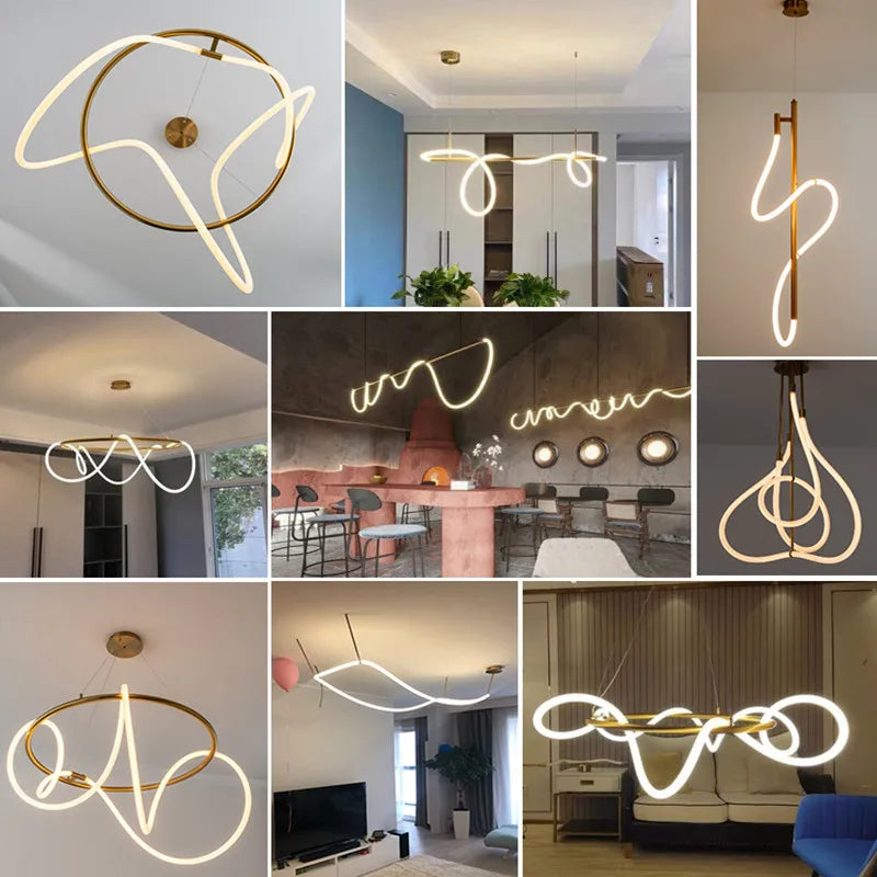 Afralia™ Modern Designer Chandelier for Living Room, Dining Table, Bar - Lines Lighting