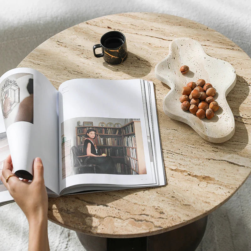 Afralia™ Travertine Serving Tray Coffee Table Decor Dish - Irregular Trinket Jewelry Key Tray