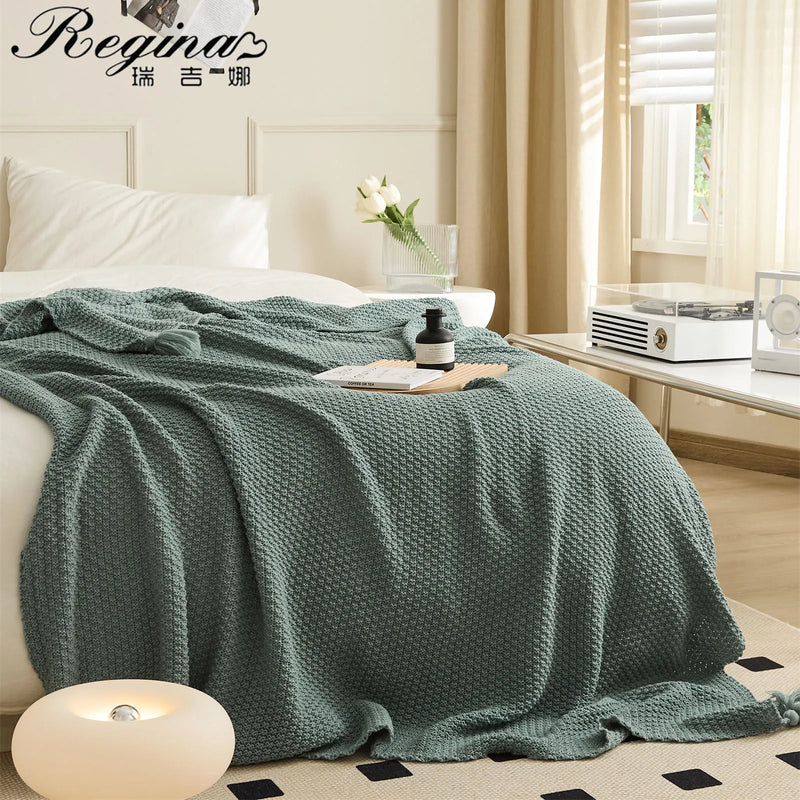 Afralia™ Nordic Acrylic Knitted Blanket - Soft Tassels Mossstitch Design - Warm Sofa Bed TV Blanket