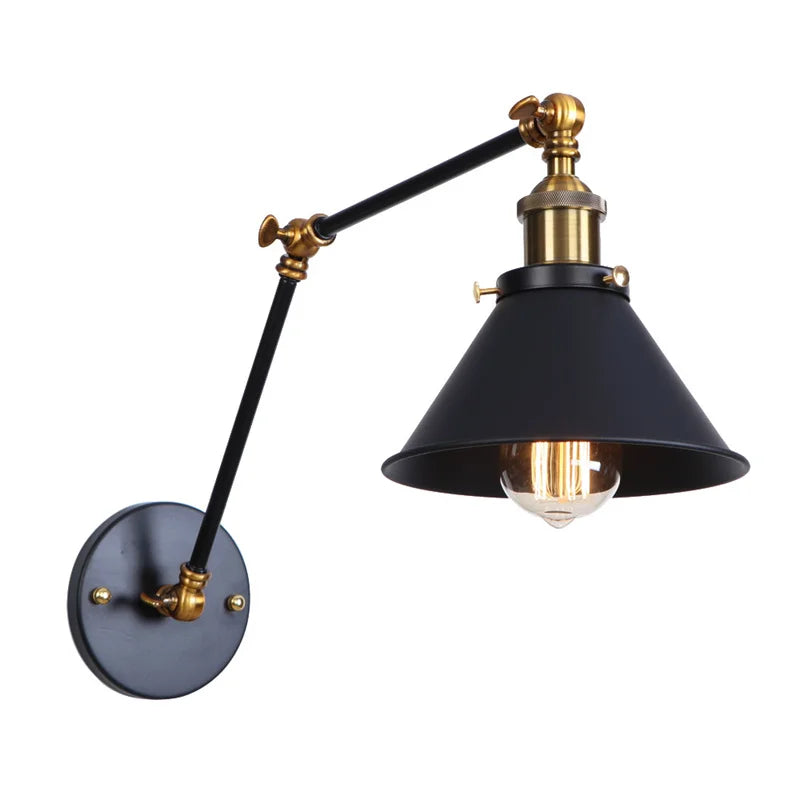 Afralia™ Industrial Loft LED Wall Lamp Black Vintage Swing Arm Mirror Light