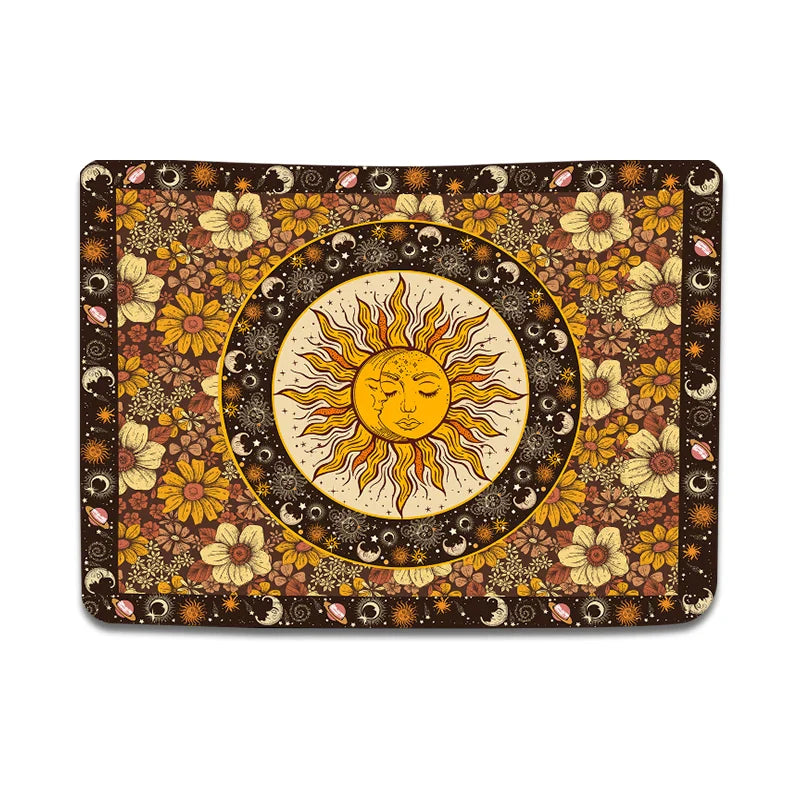 Sun Moon Tapestry Vintage Boho Wall Hanging by Afralia™ with Sunflowers Moth Constellation Aesthetic