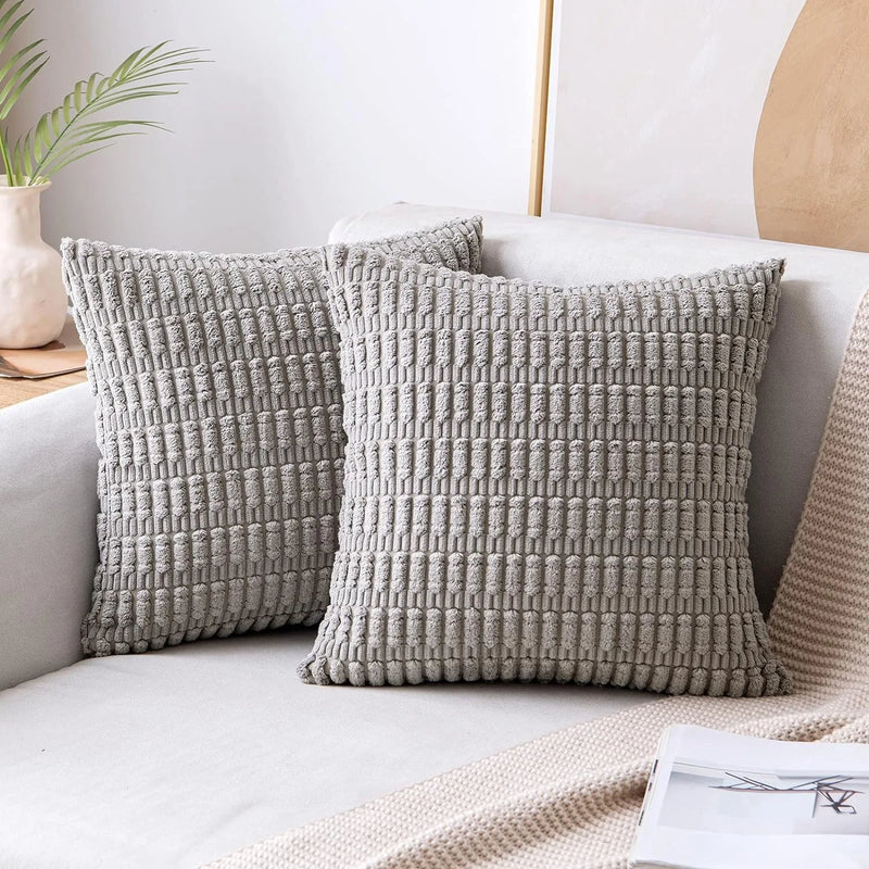 Afralia™ Black Striped Corduroy Throw Pillow Cover 18x18 Inch Square Cushion Case White Pillowcase