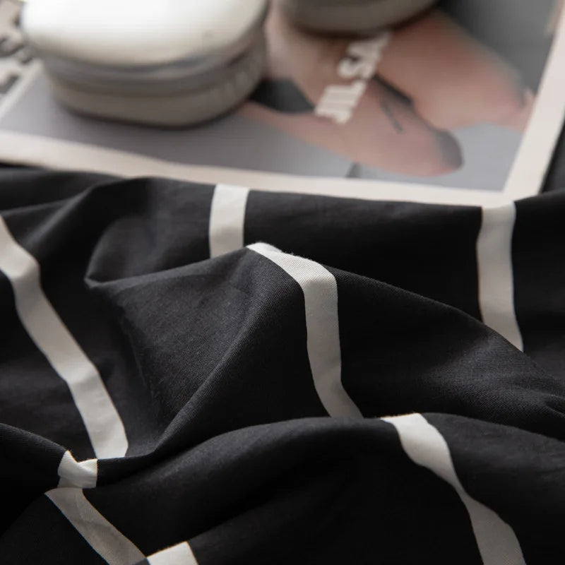 Afralia™ Luxury Cotton Striped Bedding Set - Soft Single Double Bedclothes for Summer