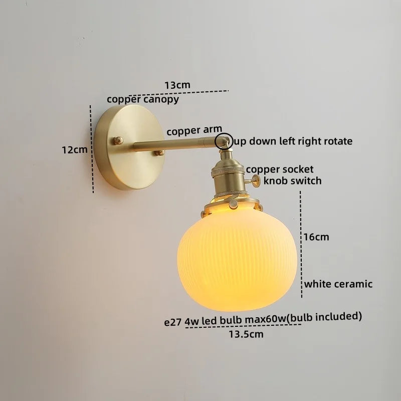 Afralia™ Copper Glass LED Wall Sconce Pull Chain Switch Modern Stair Light Fixtures