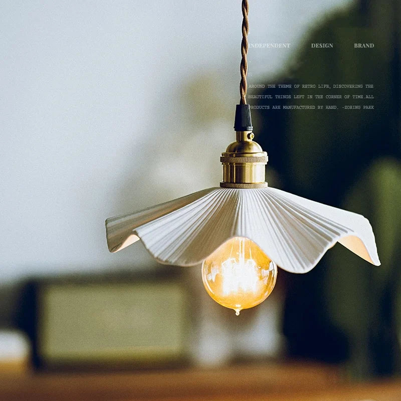 Afralia™ Nordic Modern LED Pendant Lights Living Room Ceramic Flower Hanging Lamp