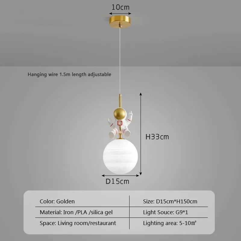 Afralia™ Astronaut Moon LED Pendant Light for Children's Room, Nordic Iron Design.