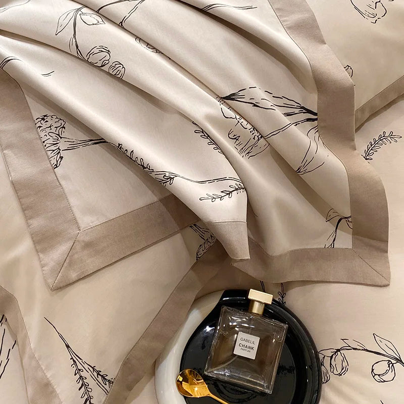 Afralia™ Egyptian Cotton Bedding Set: Queen King Ru Size Print Duvet Cover Sheet Pillowcase