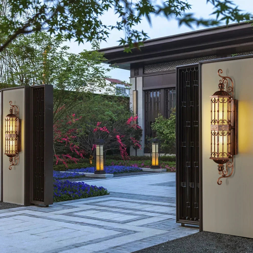 Afralia™ Outdoor  Vintage LED Wall Lamp for House Villa Gate Europe Retro Style