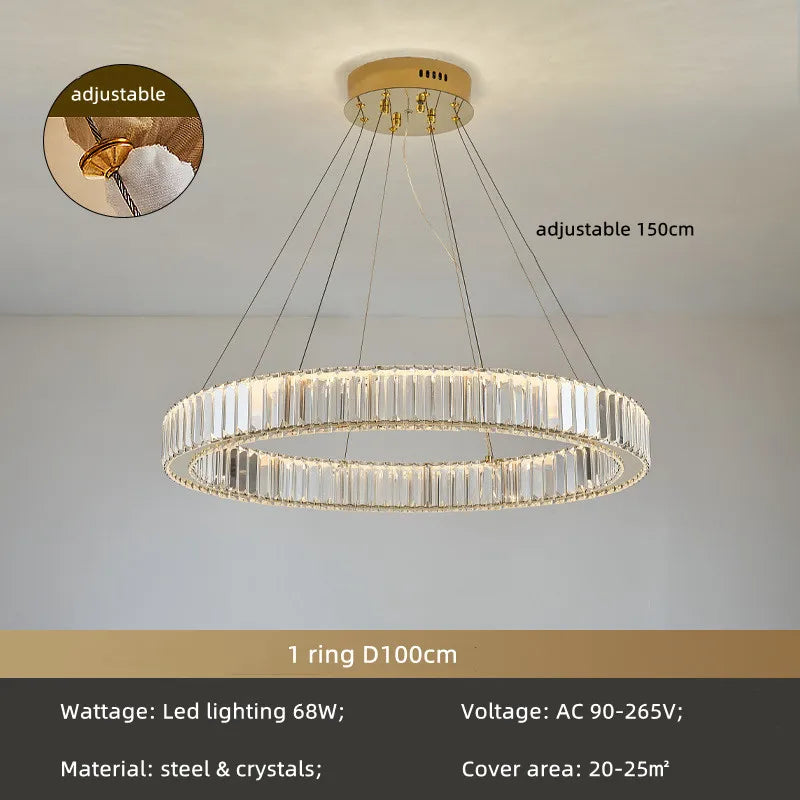 Afralia™ Crystal Circle LED Chandelier: Nordic Modern Stairs Pendant Lighting with Dimmable LED for Living Room