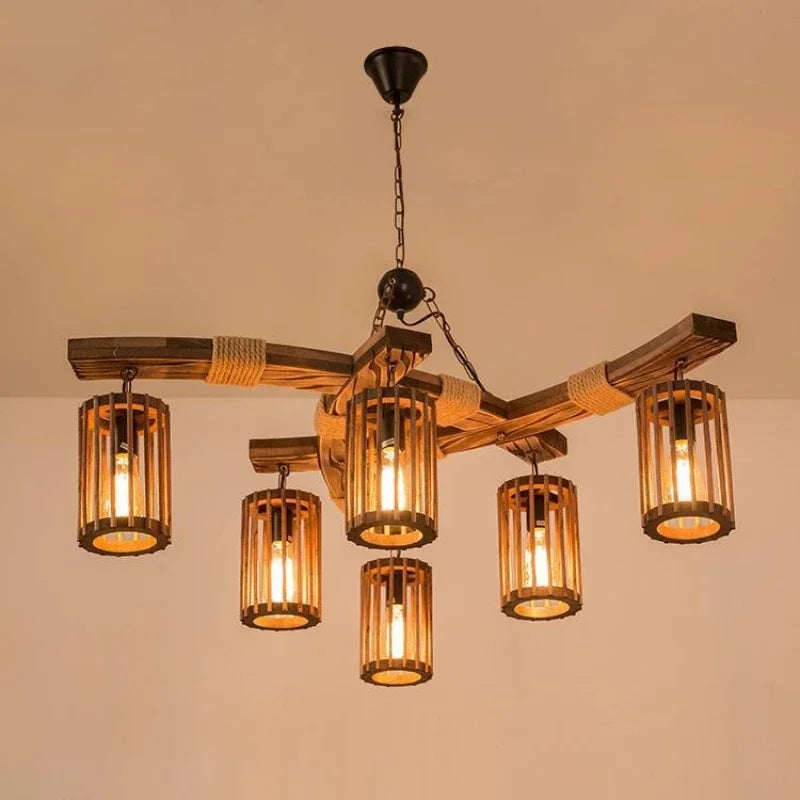 Afralia™ Retro Hemp Rope Chandelier Pendant Lamp for Bar and Restaurant