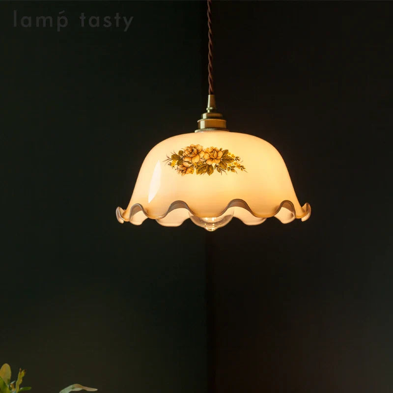 Afralia™ Vintage Glass Flower LED Pendant Light for Home Indoor Decor