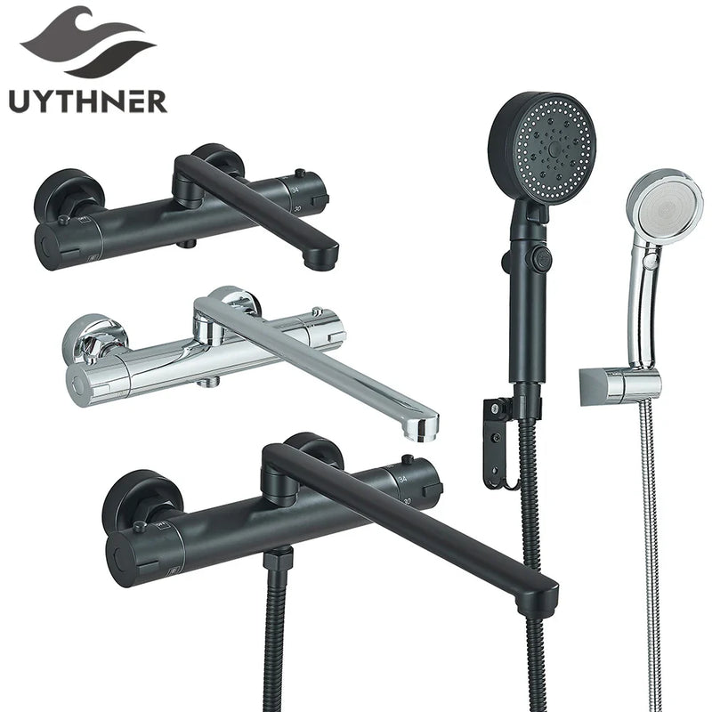 Afralia™ Thermostatic Shower Set: Black/Chrome Brass Mixer Valve Handle Spray Bathroom Accessories