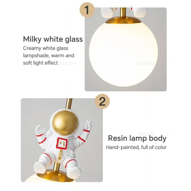 Afralia™ Modern LED Creative Moon Pendant Lamp - Astronaut Chandelier for Children's Study Room