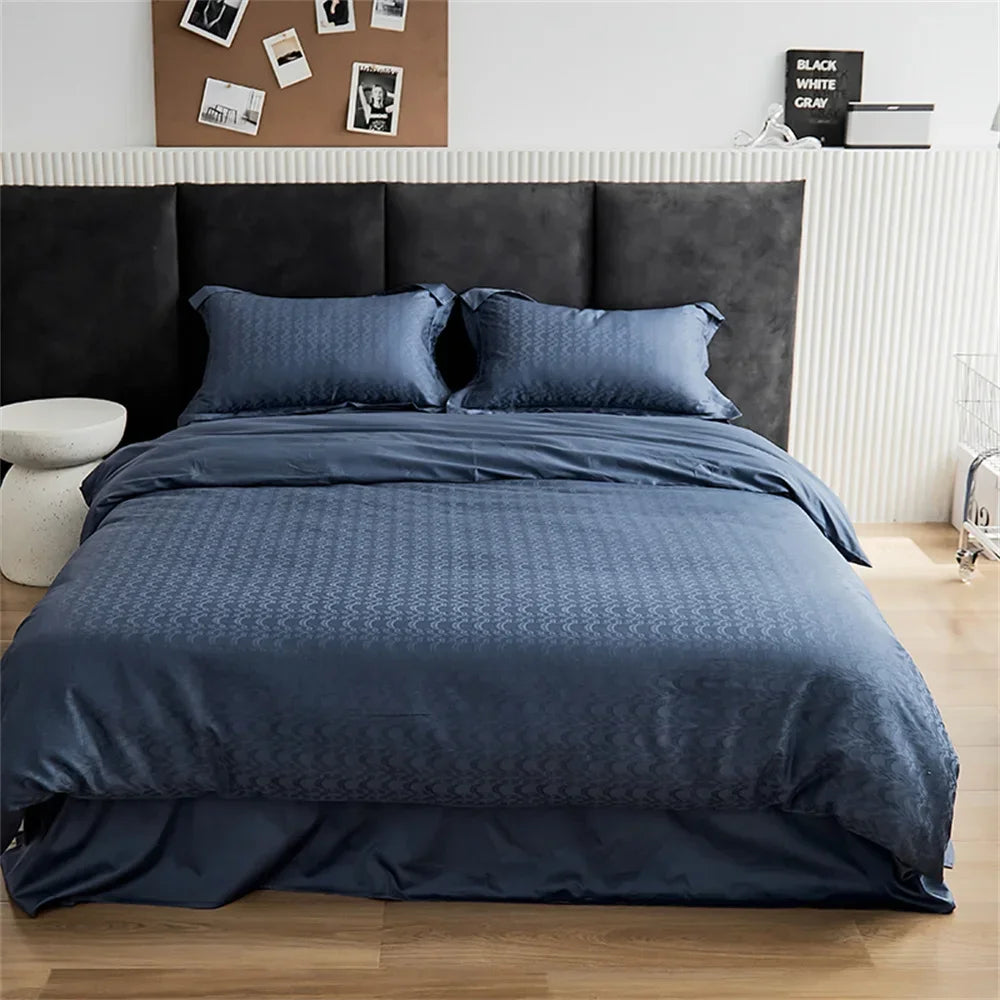 Afralia™ Grey Lines Stripes Duvet Cover Set Cotton Satin Jacquard Queen King Size