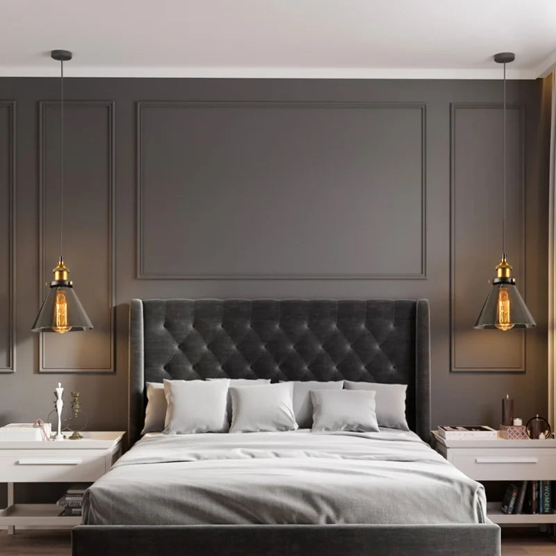 Afralia™ Loft Smoke Gray Glass LED Pendant Lamp - Vintage Brass Hanging Light