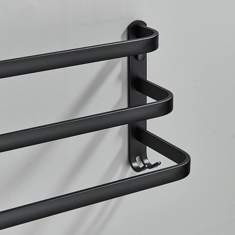 Afralia™ Aluminum Bathroom Towel Rack with Hook, Wall Mounted Multiple Layer Cloth Hanger