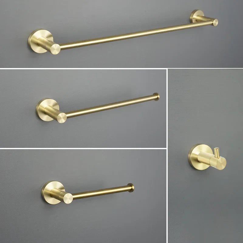 Afralia™ Brushed Gold Bathroom Pendant Set: Toilet Brush Holder, Paper Holder, Towel Bar & More