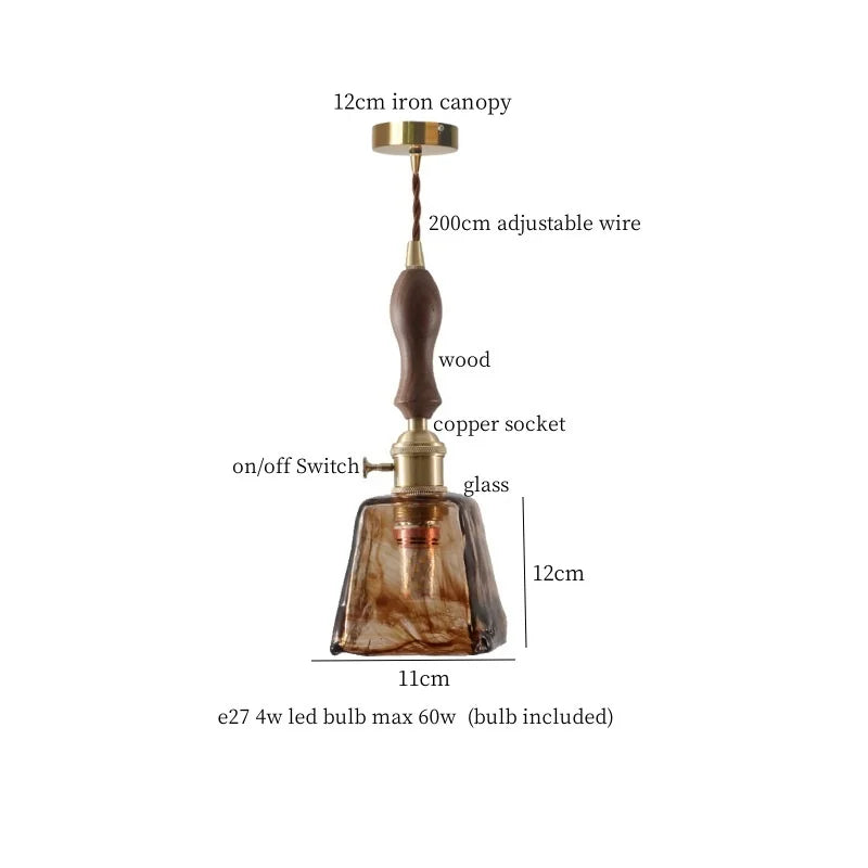 Afralia™ Amber Glass LED Hanging Lamp Japanese Vintage Pendant Lights for Bar Loft