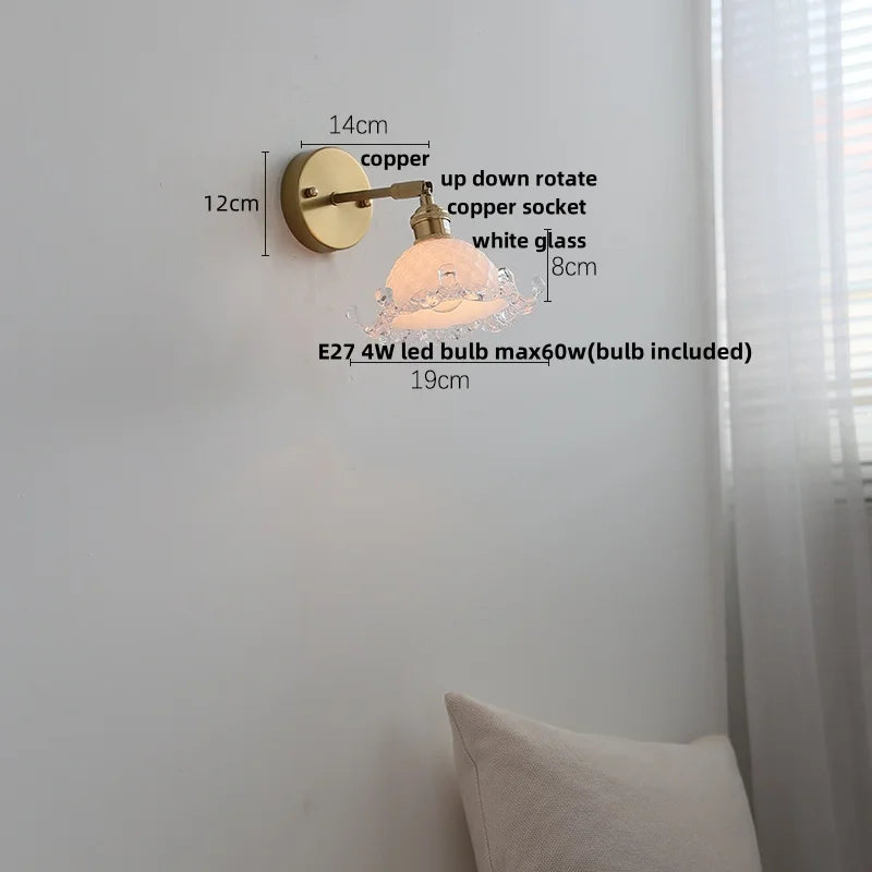 Afralia™ White Glass Copper LED Wall Sconce with Pull Chain Switch
