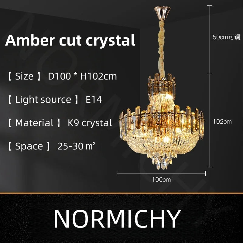 Afralia™ Light Luxury Crystal Ceiling Chandelier in Amber & Smoky Grey, LED Elegant Lustre