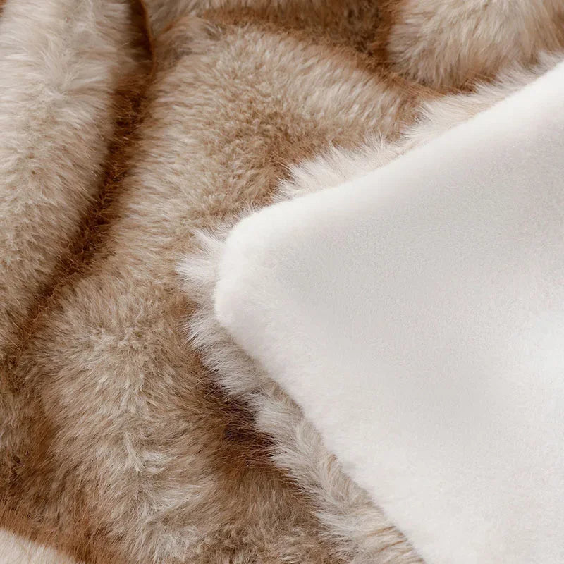 Afralia™ Luxe Faux Fox Plush Blanket: Thick, Warm, Soft Sofa Cover - High-Quality Solid Color