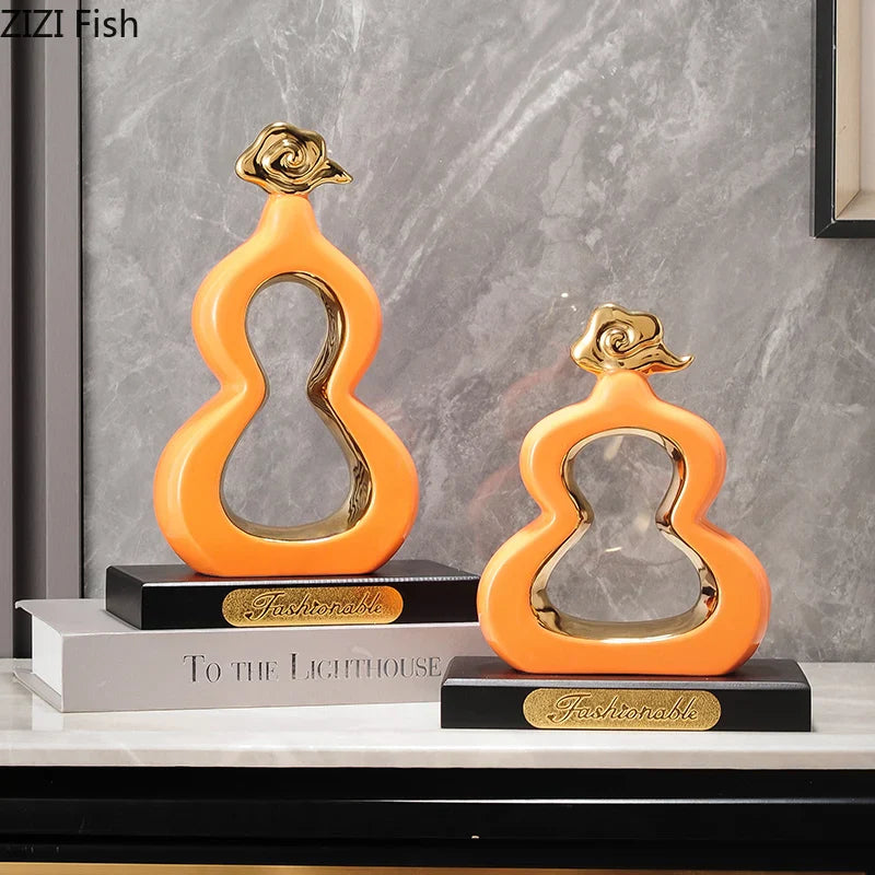 Afralia™ Gold Gourd Ceramic Sculpture Desk Decor Porcelain Crafts Room Ornaments
