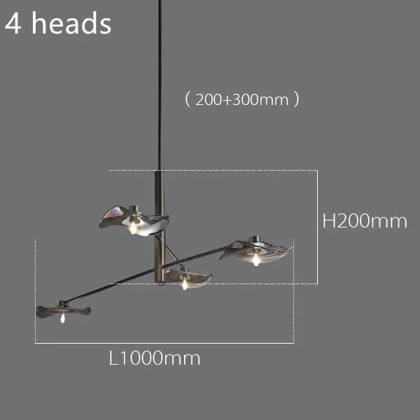 Afralia™ Lotus Leaf Glass Iron Chandelier for Bedroom Living Room Hall Lighting