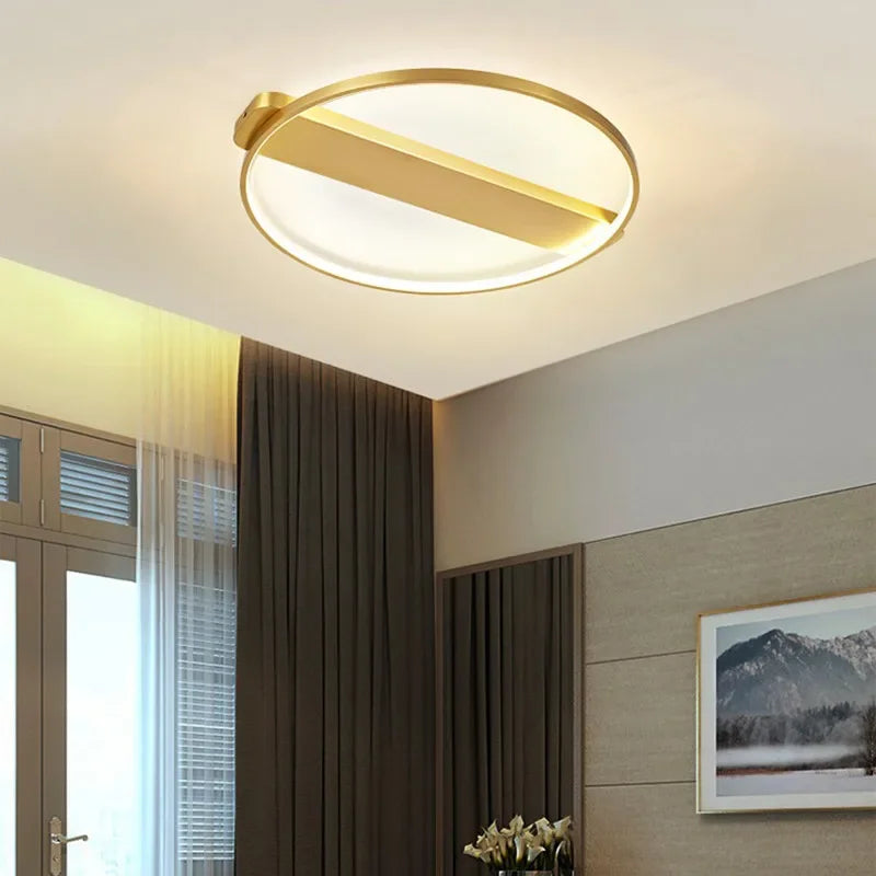 Afralia™ Luxe Copper Ceiling Light: Circular Minimalist Bedroom Lamp for Elegant Style