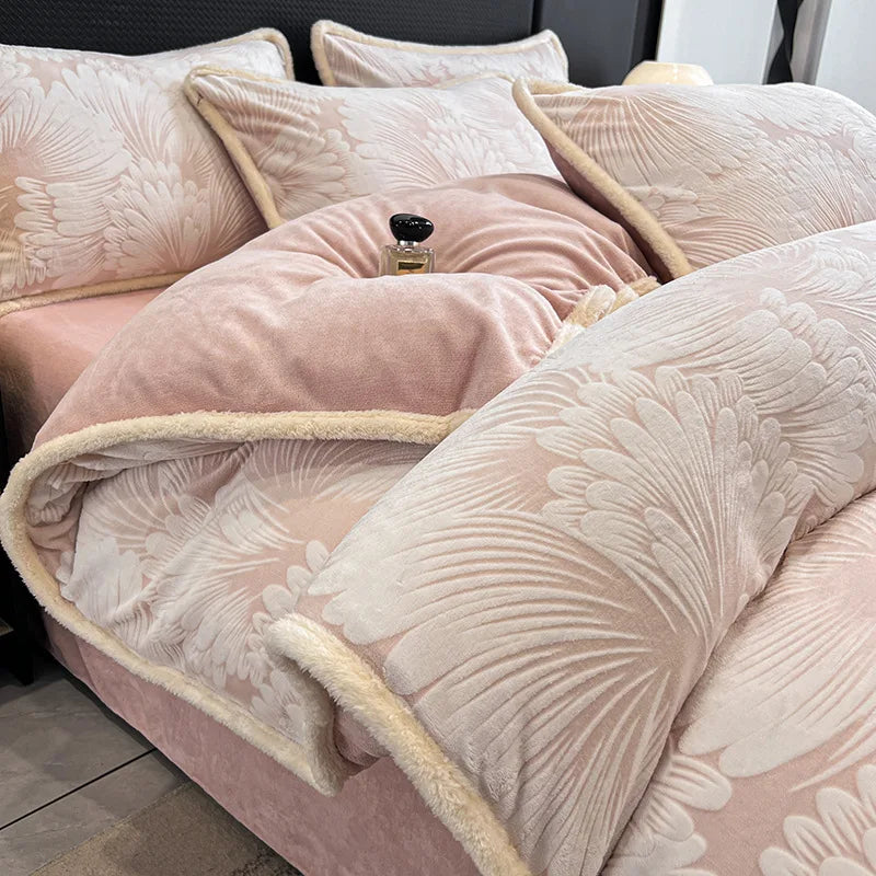 Afralia™ Luxe Rabbit Fur Edged Plush Duvet Cover: Winter Warmth & Cozy Luxury